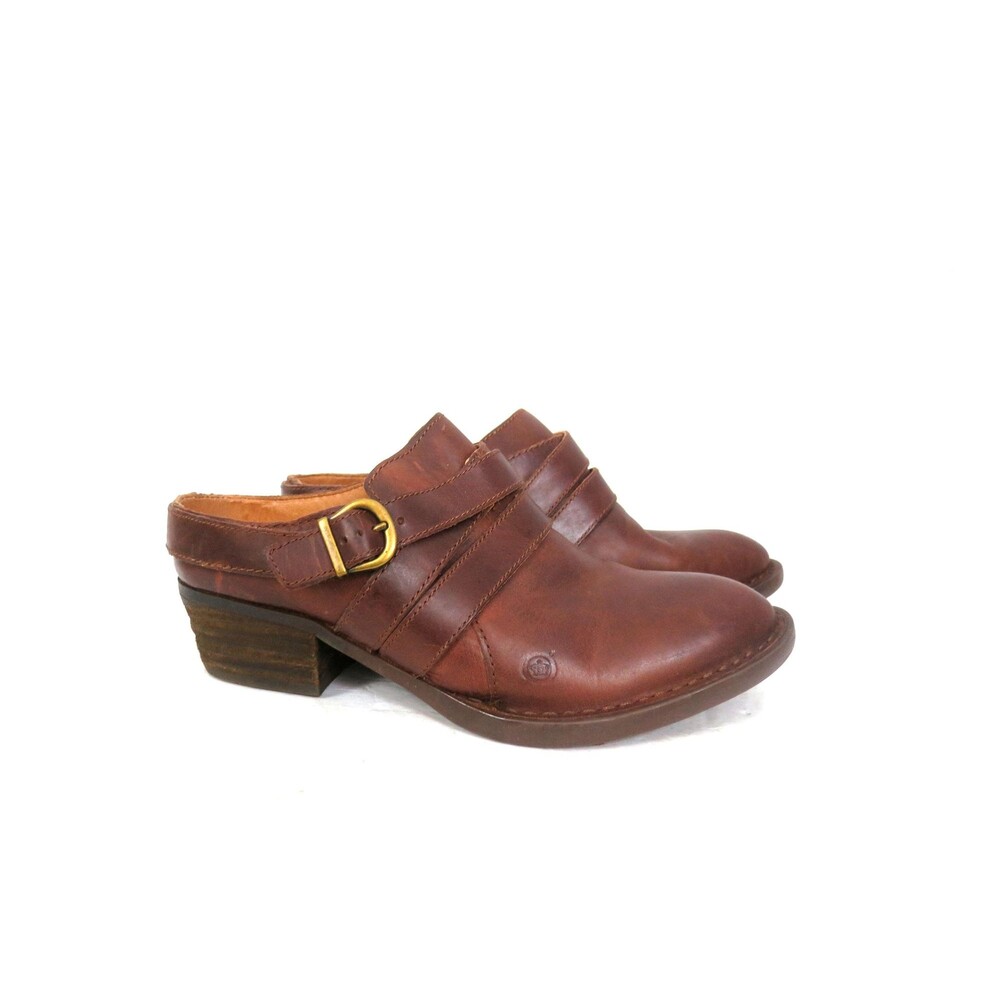 Born Boone Brown Leather Mule Slip On Heeled Western Cowgirl Booties Womens 7.5